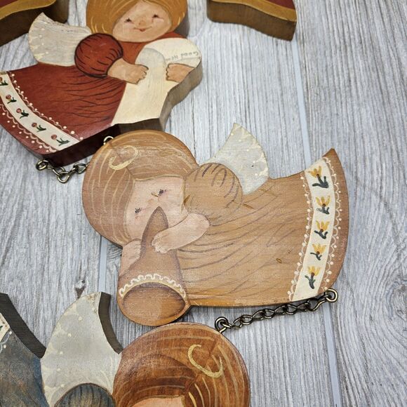 Angel Wood Wall Hanging Hand Painted Tole Vtg Christmas JOY Angels Handmade - Picture 10 of 14